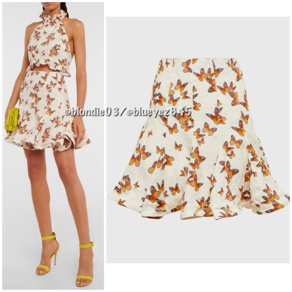 Agua by Agua Bendita Cerezo Monarca butterfly crema linen skirt L - Picture 2 of 6